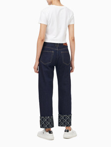 Buy 여성 릴렉스드 크롭 인디고 자카드 데님 in color denim