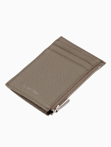Buy 남성 CK 레더 N/S 지퍼 카드 지갑 in color TAUPE