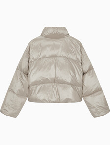 Buy 여성 크롭 글로시 커브드 퀼팅 다운 푸퍼 in color BROWN
