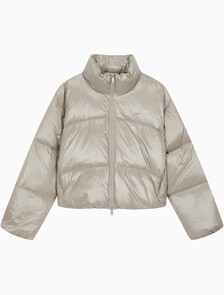 Buy 여성 크롭 글로시 커브드 퀼팅 다운 푸퍼 in color BROWN