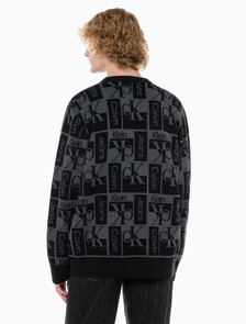 Buy 남성  릴렉스 핏 AOP 로고 스웨터 가디건 in color CK BLACK