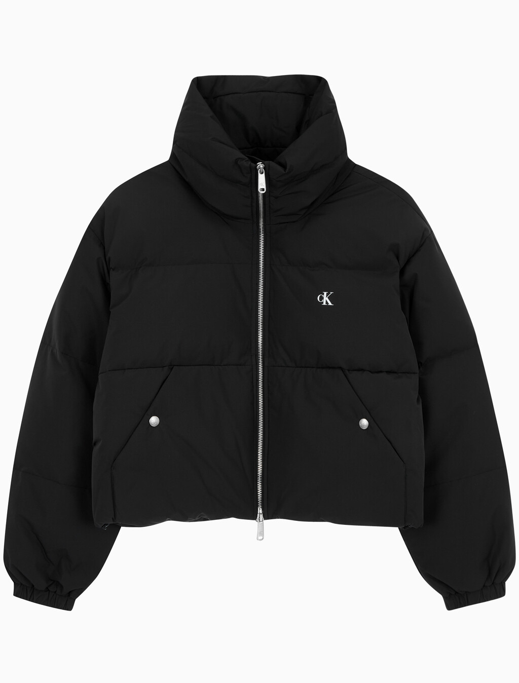 Buy 여성 볼륨 넥 크롭 다운 푸퍼 in color CK BLACK
