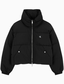 Buy 여성 볼륨 넥 크롭 다운 푸퍼 in color CK BLACK