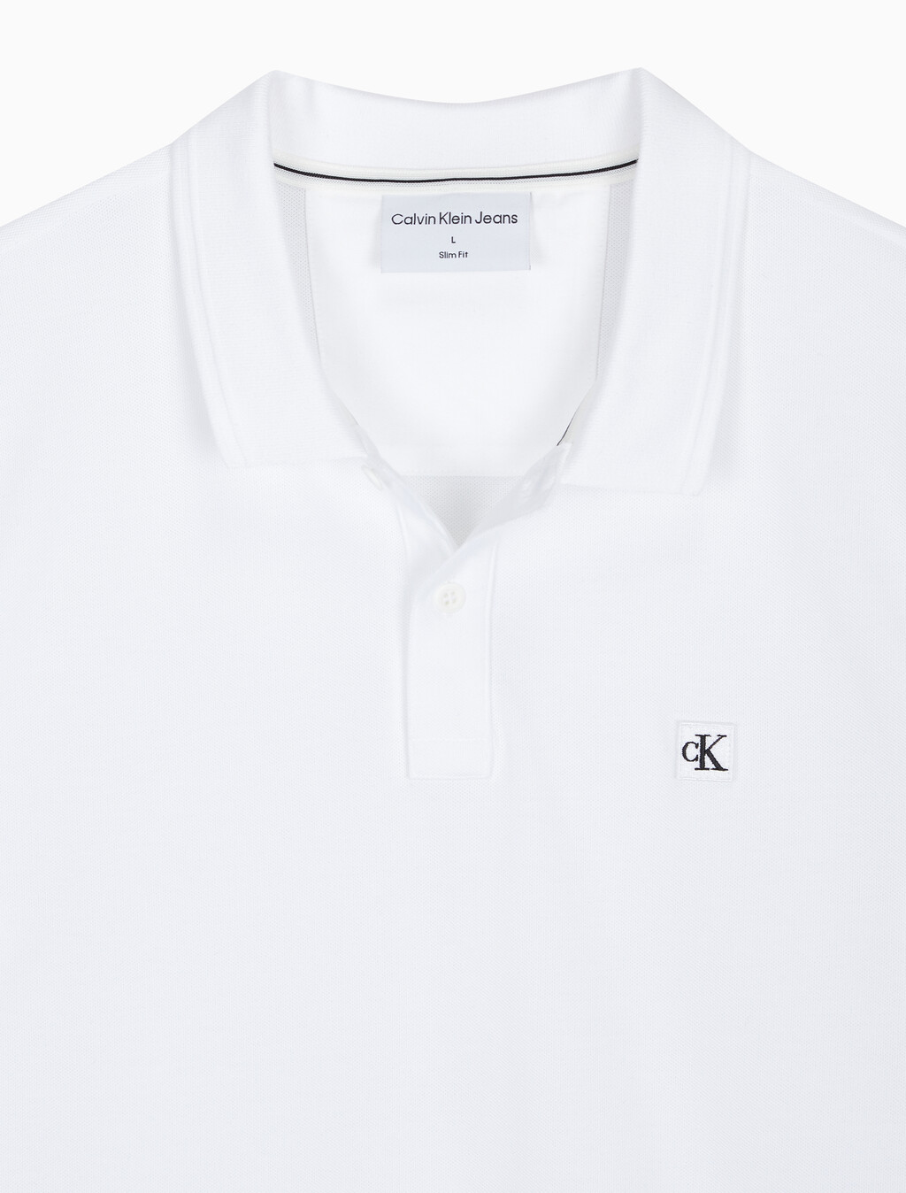 Buy 남성 슬림핏 CK 로고 뱃지  폴로 티셔츠 in color BRIGHT WHITE
