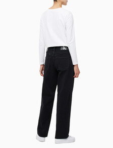 Buy 여성 90's 스트레이트핏 기모 블랙 데님 in color WASHED BLACK LOGO LACE