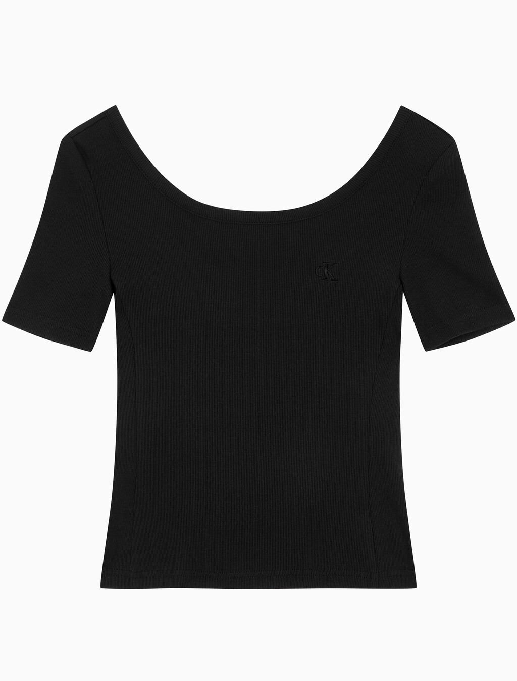 Buy 여성 스쿱넥 립 반팔 티셔츠 in color BLACK