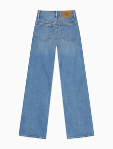 Buy 여성 하이라이즈 와이드레그핏 미드블루 37.5 라이트웨이트 데님 in color MID BLUE BACK EMBRO