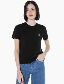 Buy 여성 레귤러핏 스몰 모노그램 로고 반팔 티셔츠  in color CK BLACK
