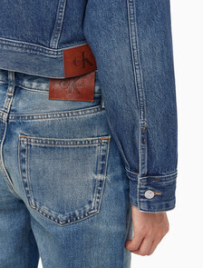Buy 여성 크롭 미드 블루 데님 자켓 in color denim