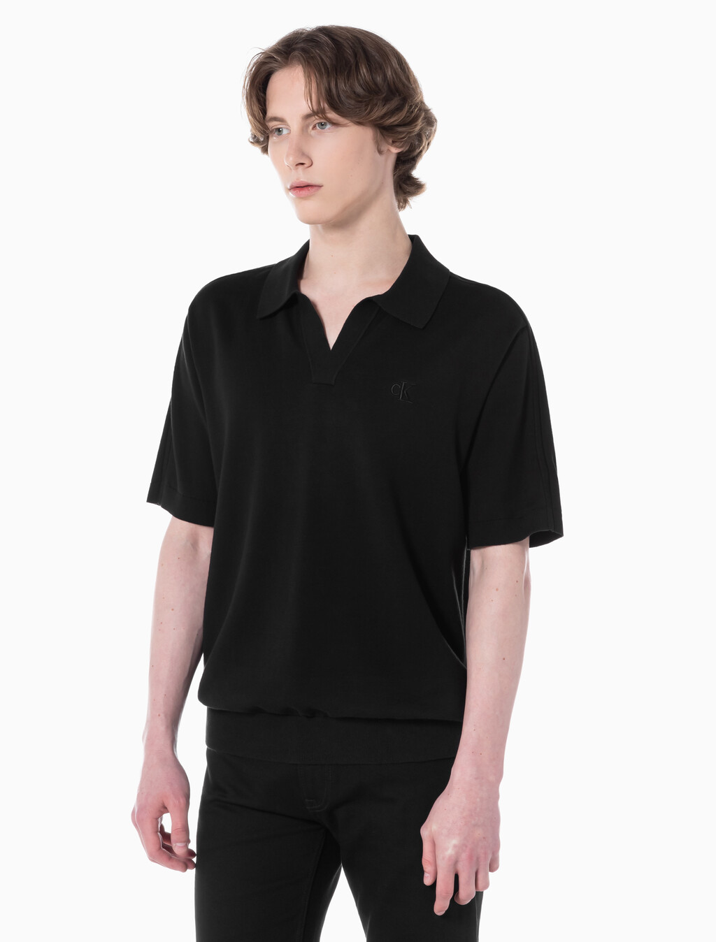 Buy 남성 토널 블로킹 폴로 반팔 티셔츠 in color CK BLACK