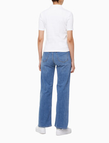 Buy 여성 슬림핏 립 브이넥 폴로 티셔츠 in color BRIGHT WHITE