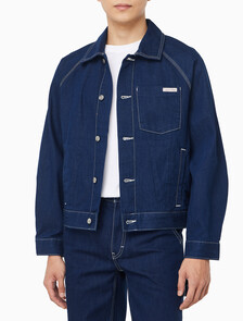 Buy 남성 다트 디테일 워크웨어 린스 데님 자켓 in color Dark blue