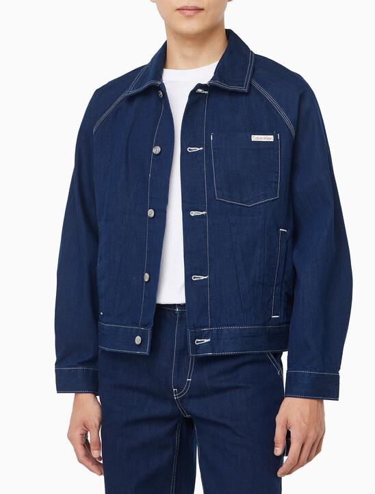 남성 다트 디테일 워크웨어 린스 데님 자켓