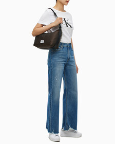 Buy 여성 CKJ 나일론 체인 미디움 숄더백 in color DARK CHESTNUT IRIDESCENT