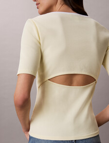 Buy 여성 베이비립 스쿱 컷아웃 탑 in color Light Yellow