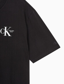 Buy 남녀공용 릴렉스핏 헤비 코튼 로고 반팔 티셔츠 in color CK BLACK
