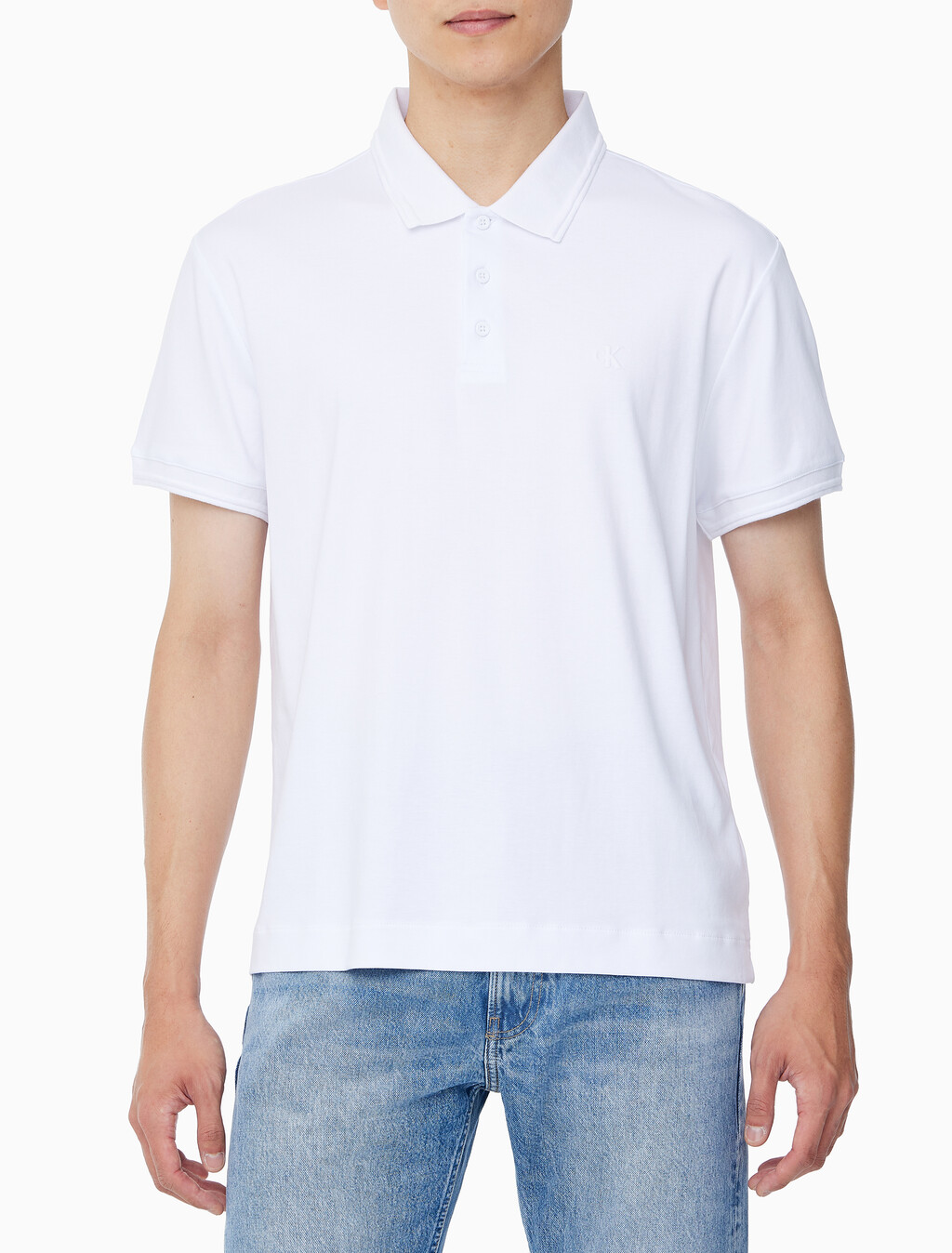 Buy 남성 레귤러핏 인터락 폴로 반팔 티셔츠 in color BRILLIANT WHITE