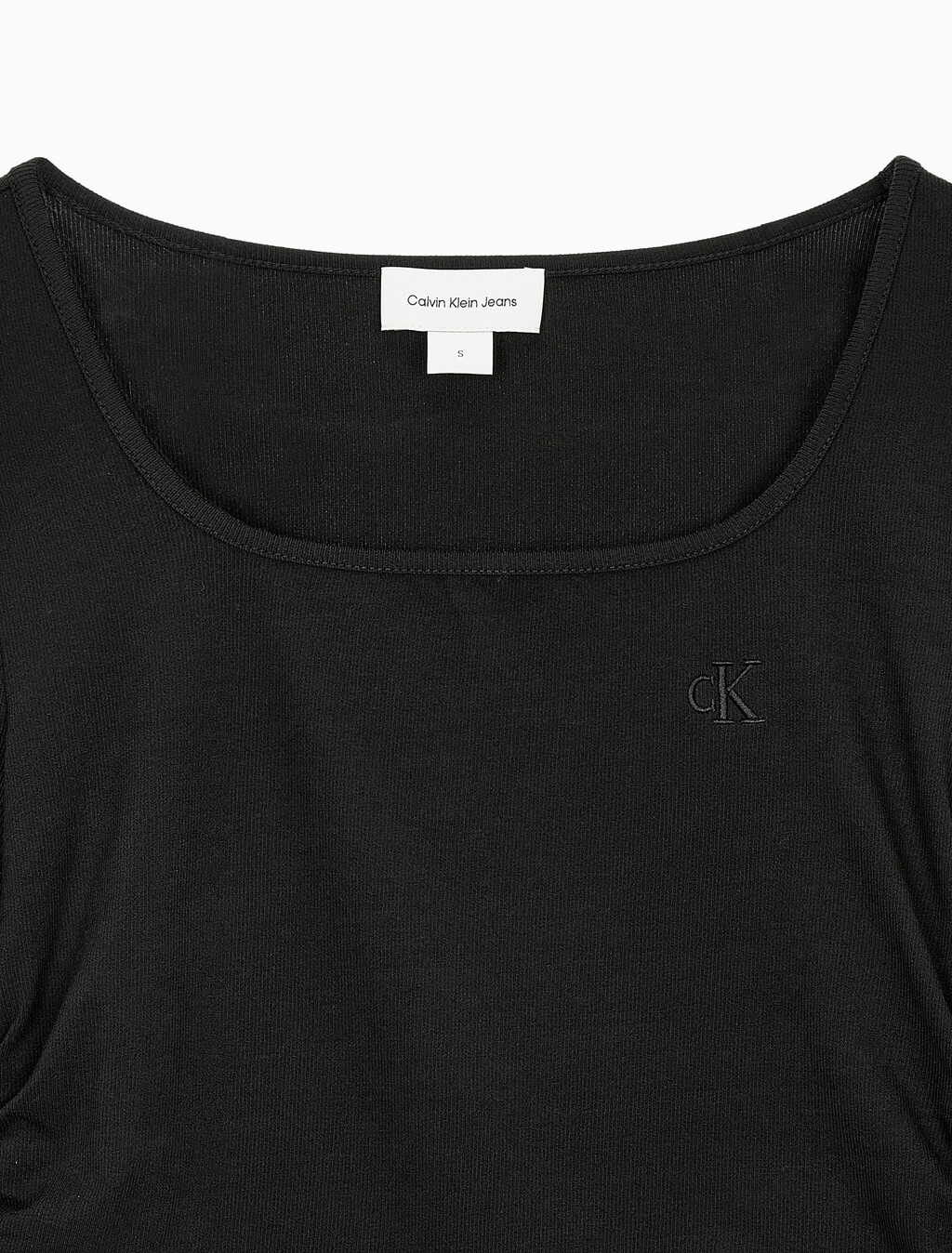 Buy 여성 텍스쳐 게더 베이비 롱슬리브 티 in color CK BLACK