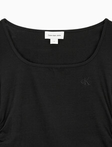 Buy 여성 텍스쳐 게더 베이비 롱슬리브 티 in color CK BLACK