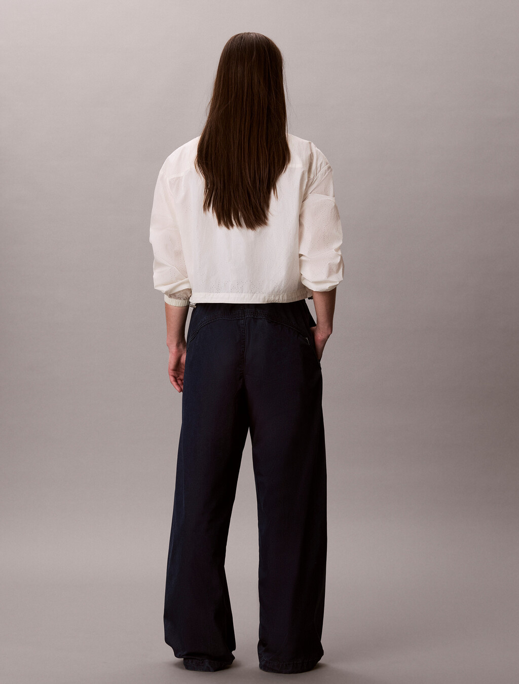 Buy 여성 데님 나일론 패러슈트 팬츠 in color Dark Blue