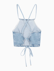 Buy 여성 타이 디테일 숏 탑 in color CHALKY BLUE