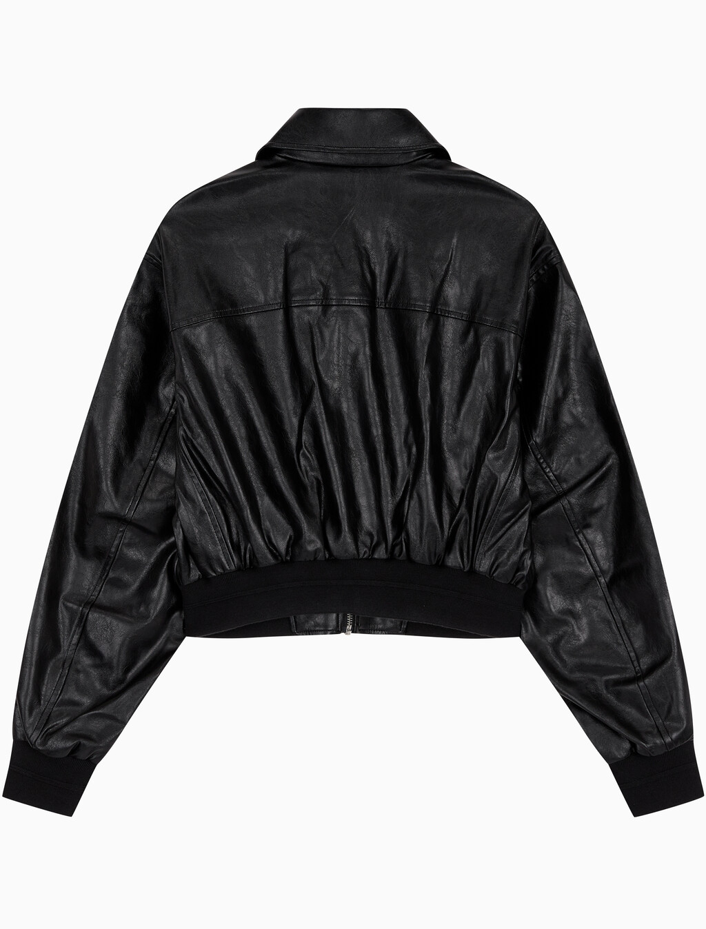 Buy 여성 크롭 크링클 레더 폭스 레더 자켓 in color BLACK