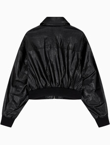 Buy 여성 크롭 크링클 레더 폭스 레더 자켓 in color BLACK