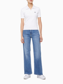 Buy 여성 슬림핏 립 브이넥 폴로 티셔츠 in color BRIGHT WHITE
