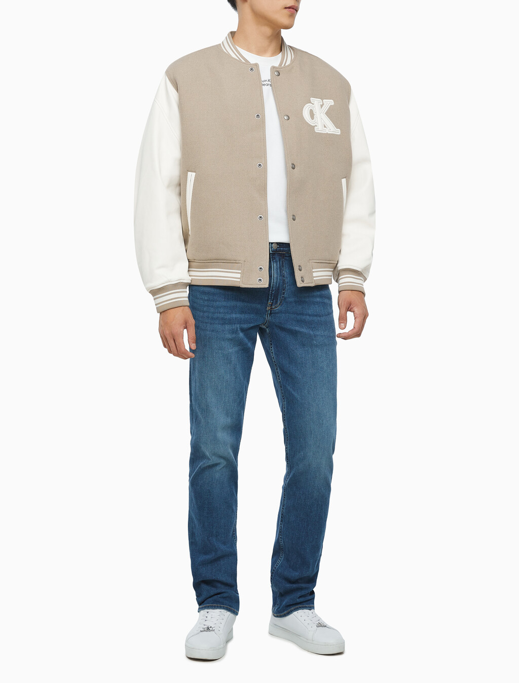 Buy 남성 바시티 봄버 자켓 in color BEIGE