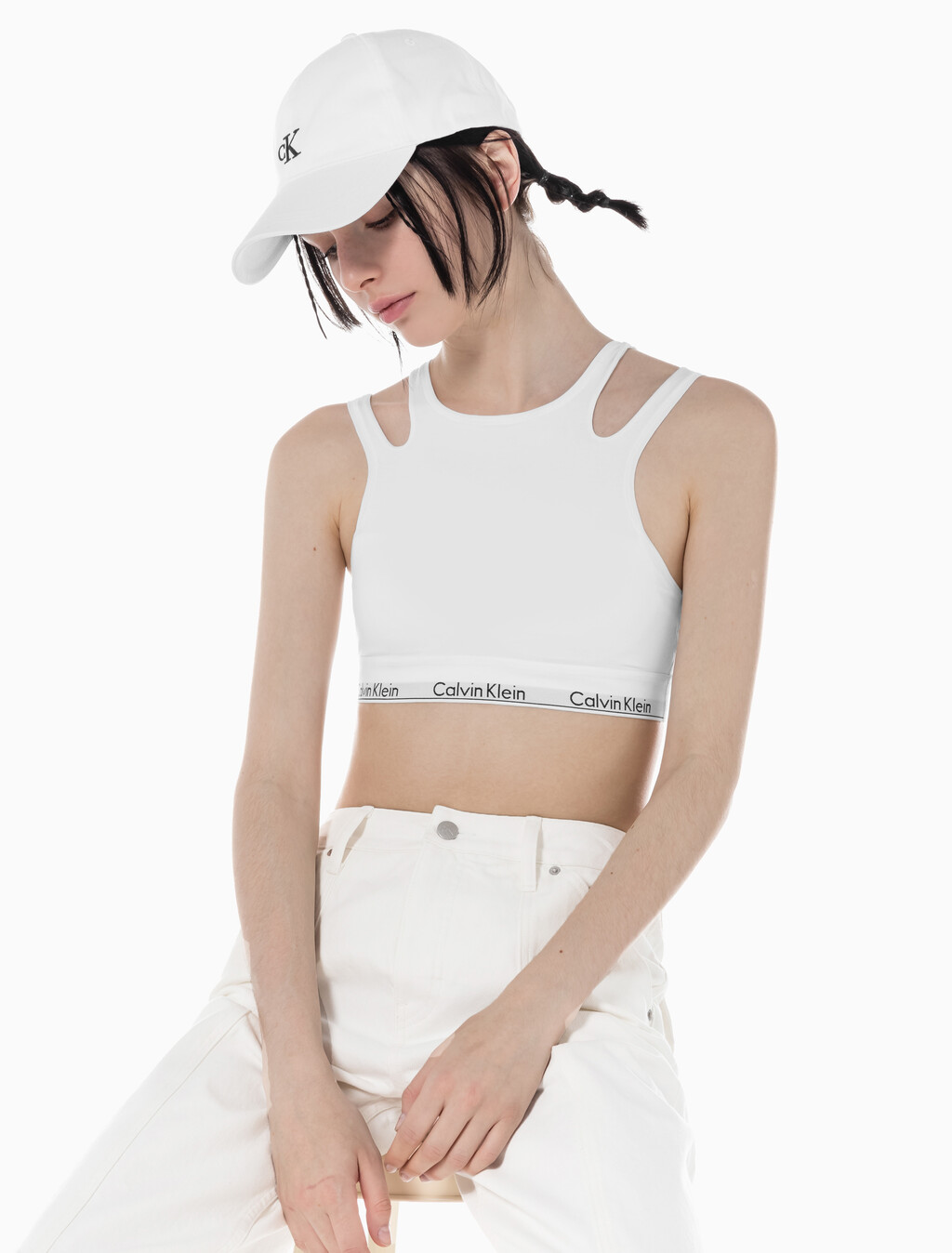 Buy 여성 모던 코튼 디컨스트럭티드 라인드 브라렛 in color WHITE