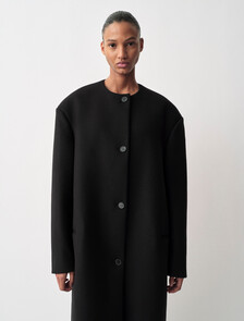 Buy CORA WOMENS COLLARLESS COAT in color BLACK