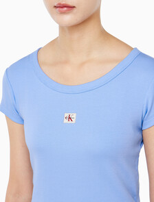 Buy 여성 우븐라벨 베이비립 티 in color Deep Indigo Blue