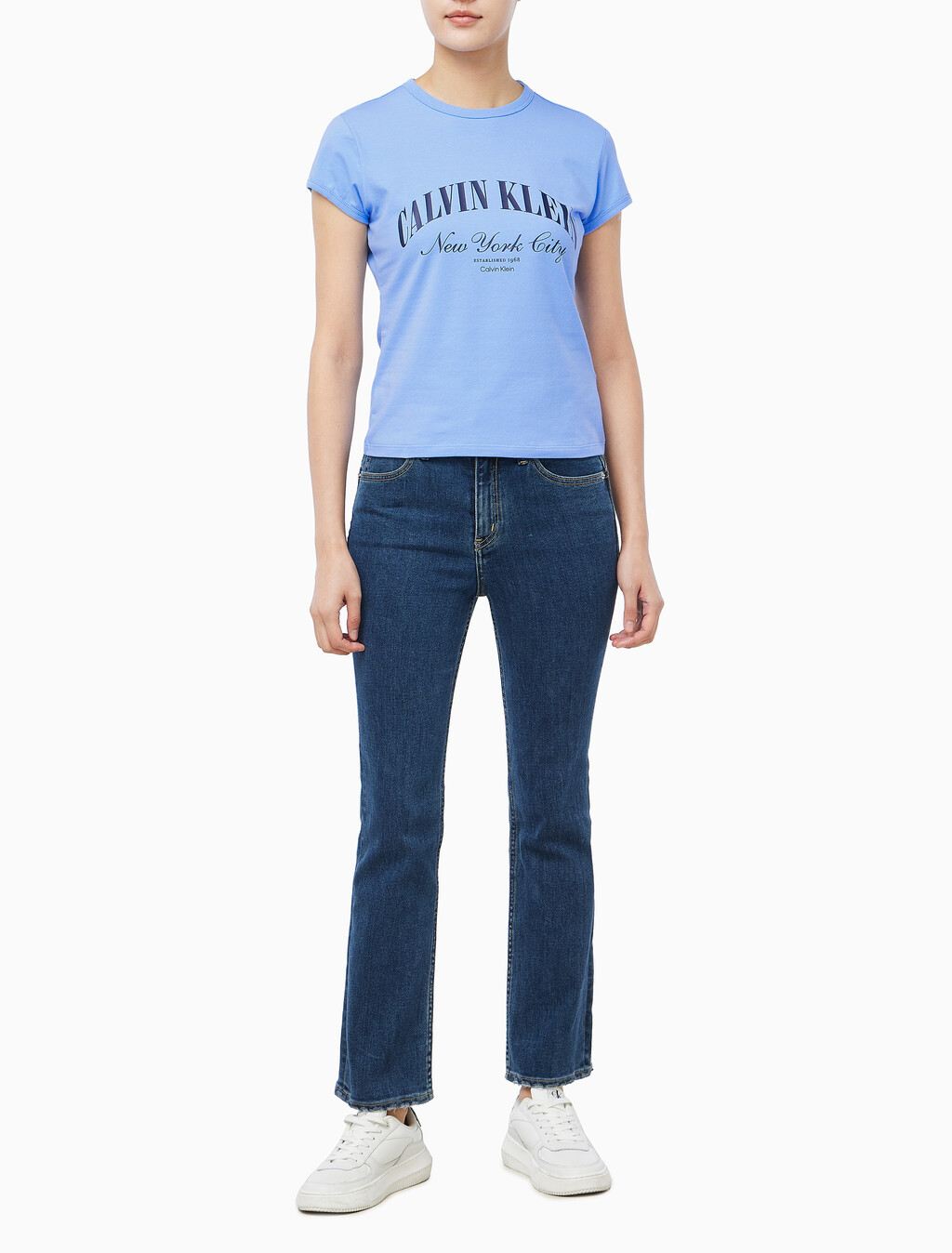 Buy 여성 그래픽 로고 베이비 티 in color Deep Indigo Blue