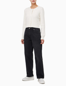 Buy 여성 90's 스트레이트핏 블랙 기모 데님 in color WASHED BLACK LOGO LACE