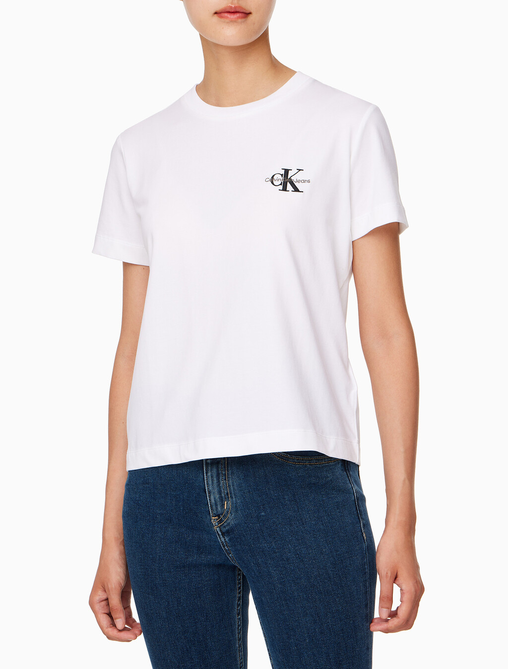 Buy 여성 스몰 모노그램 모던 스트레이트핏 반팔 티셔츠 in color BRIGHT WHITE
