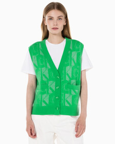 Buy 여성 프리미엄 라인 메탈릭 올오버프린트 베스트 in color GREEN