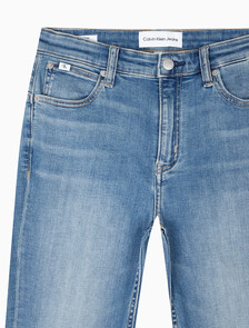 Buy 여성 하이라이즈 바디슬림 부츠핏 앵클 미드블루  데님 in color MID BLUE BACK EMBRO
