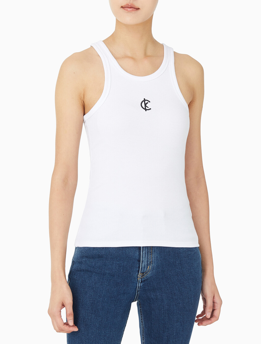 Buy 여성 코튼 컨투어 립 CK 탱크 in color BRILLIANT WHITE