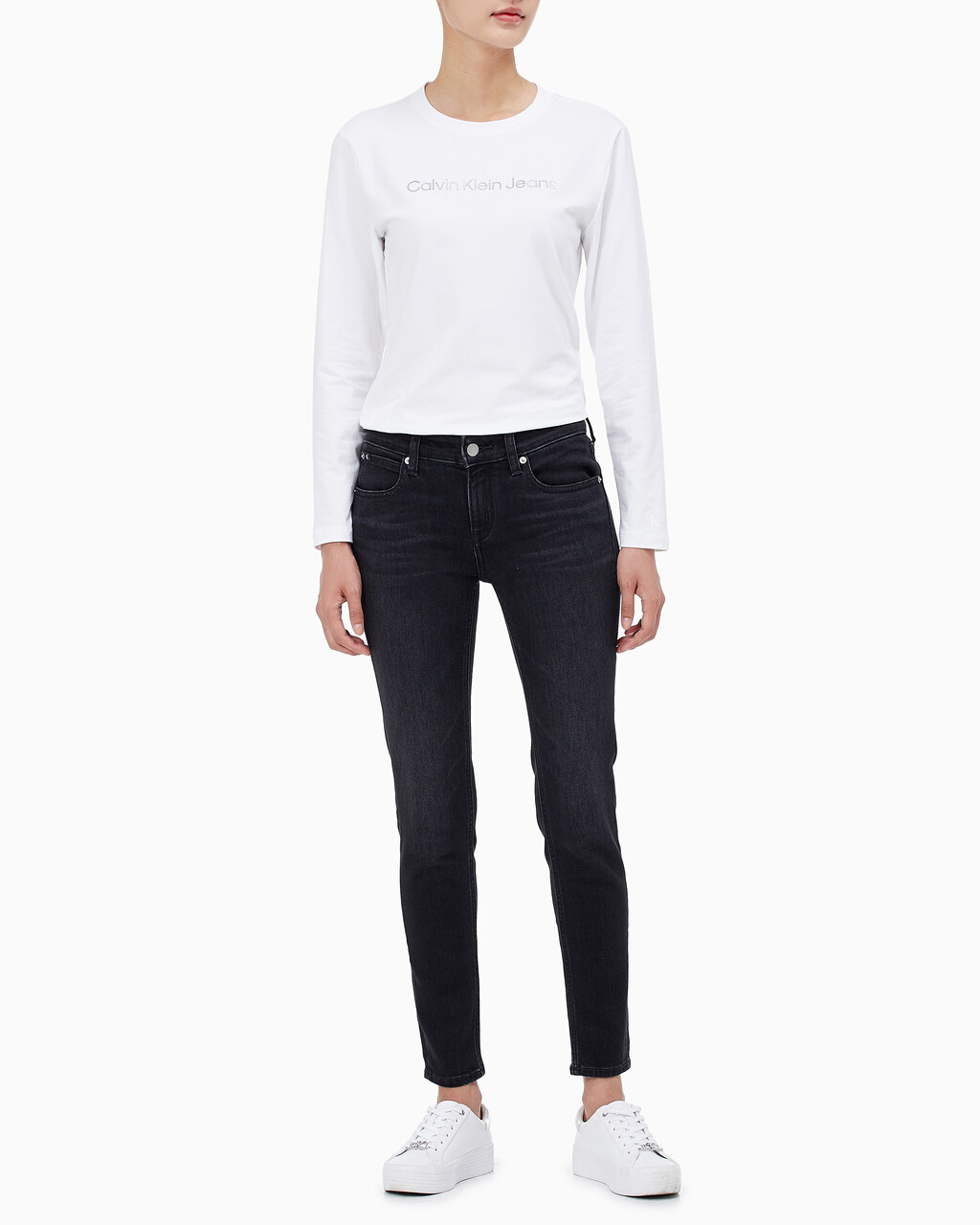 Buy 여성 바디핏 5 포켓 앵클 블랙 데님 in color WASHED BLACK LOGO LACE