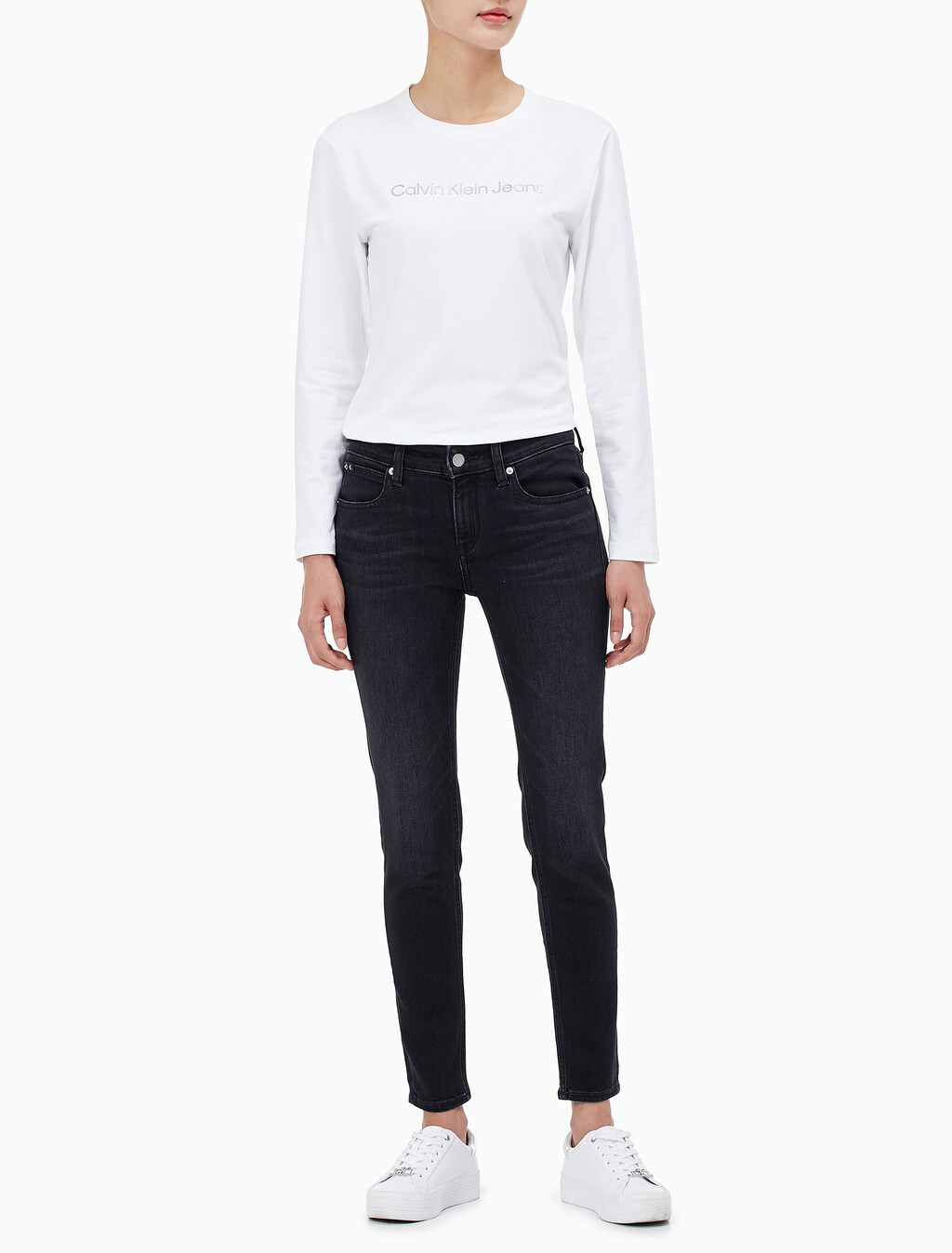 Buy 여성 바디핏 5 포켓 앵클 블랙 데님 in color WASHED BLACK LOGO LACE