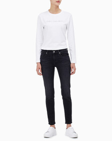 Buy 여성 바디핏 5 포켓 앵클 블랙 데님 in color WASHED BLACK LOGO LACE