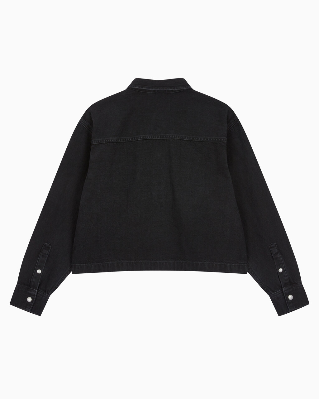 Buy 여성 크롭 대드 데님 셔츠 in color WASHED BLACK LOGO LACE