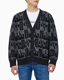 Buy 남성  릴렉스 핏 AOP 로고 스웨터 가디건 in color CK BLACK