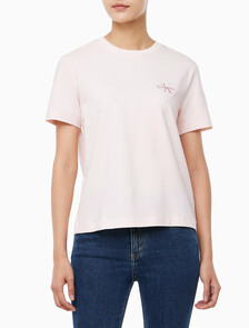 Buy 여성 레귤러핏 스몰 모노그램 로고 반팔 티셔츠 in color LIGHT PINK
