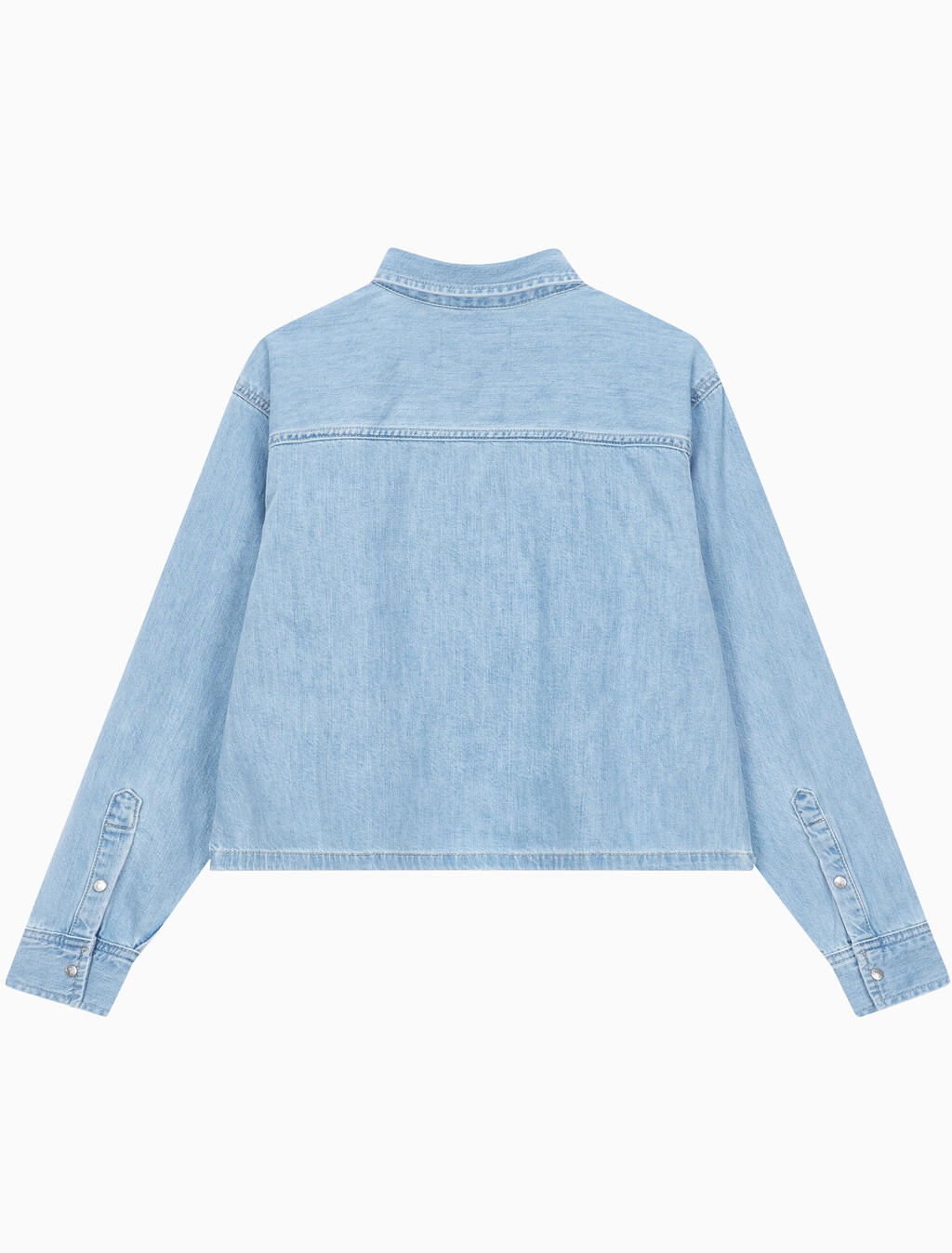 Buy 여성 대드핏 크롭 라이트 블루 데님 셔츠 in color CHALKY BLUE