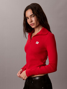 Buy 여성 우븐라벨 터틀넥 헨리 티 in color Goji Berry