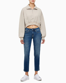 Buy 여성 하프집 엠보스 폴로넥 스웻 in color BEIGE