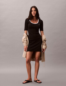 Buy 여성 베이비 립 컷아웃 미니 드레스 in color BLACK