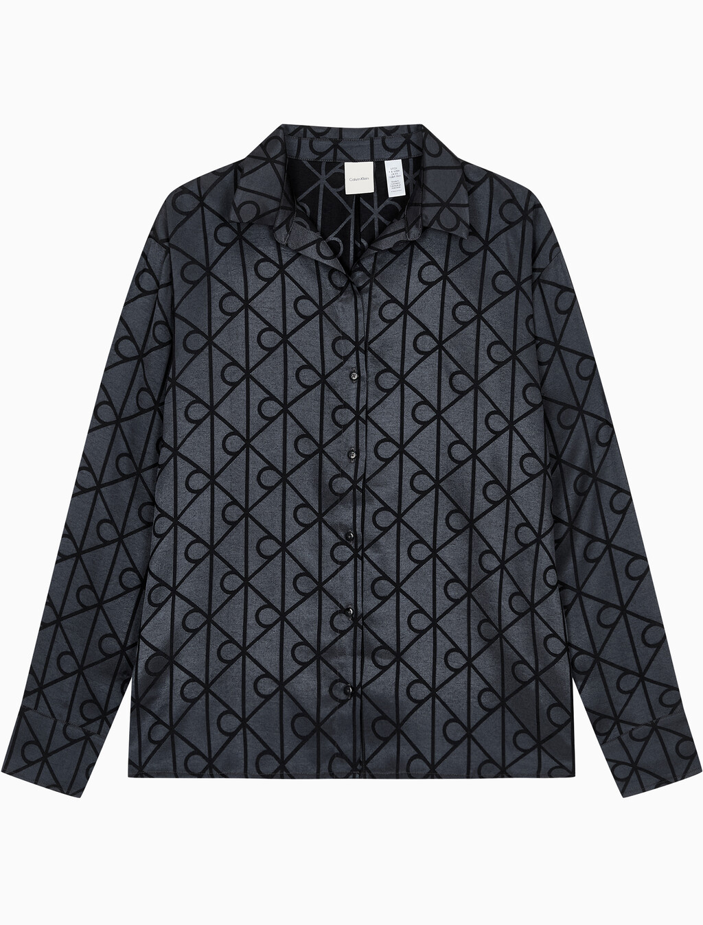 Buy 여성 샤인 새틴 자카드 AOP 셔츠 in color Black