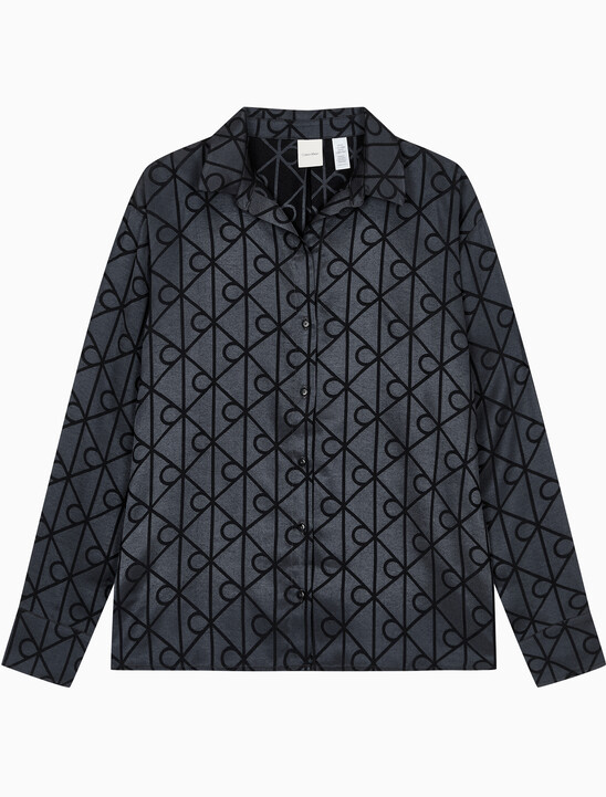 여성 샤인 새틴 자카드 AOP 셔츠